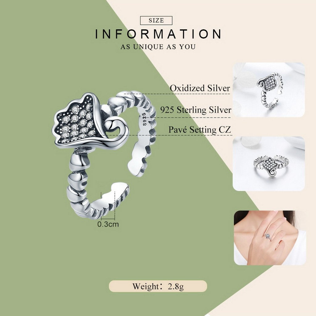 PAHALA 925 Strling Silver Lotus Flower with Crystals Weeding Party Band Ring