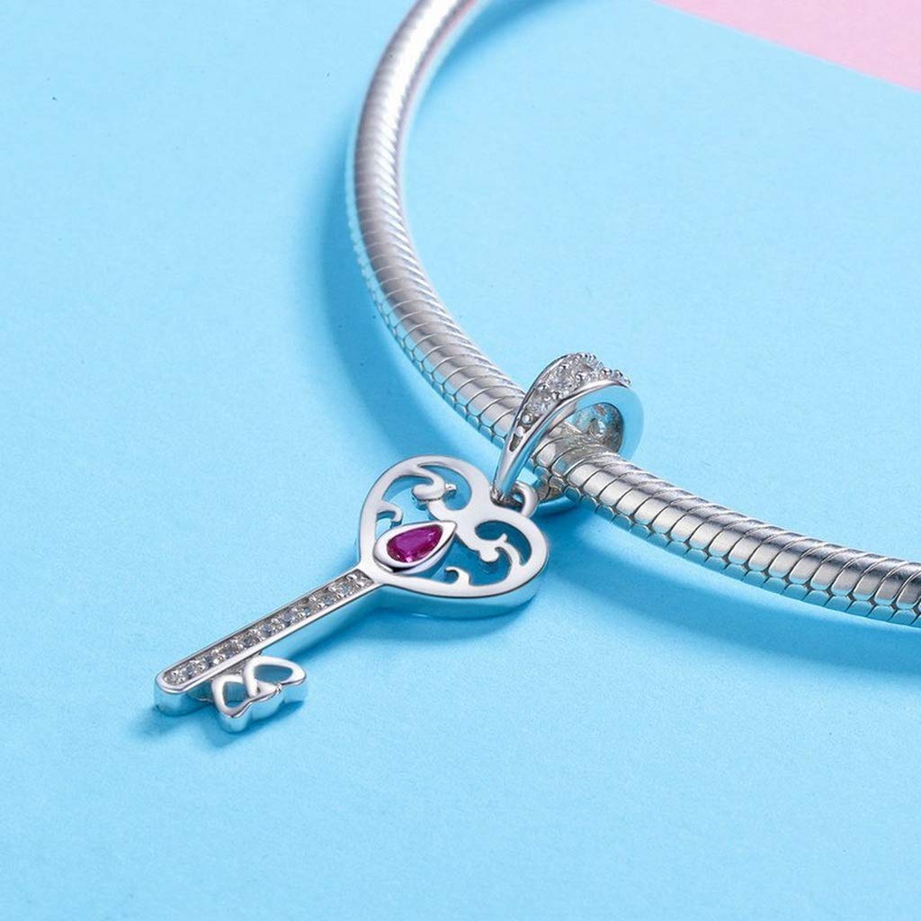 PAHALA 925 Strling Silver Happiness Key in My Heart with Crystals Charms Charm