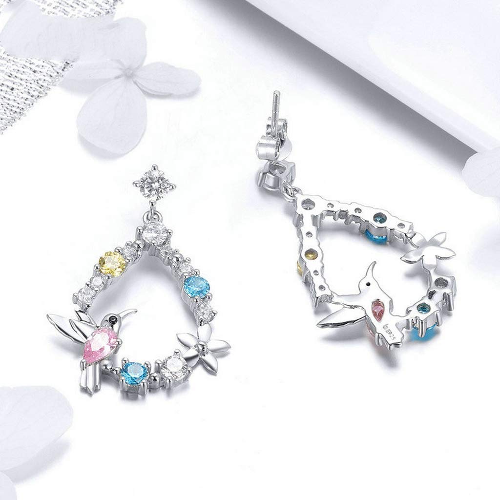PAHALA 925 Sterling Silver Hummingbird Colorful CrystalS Stud Earrings