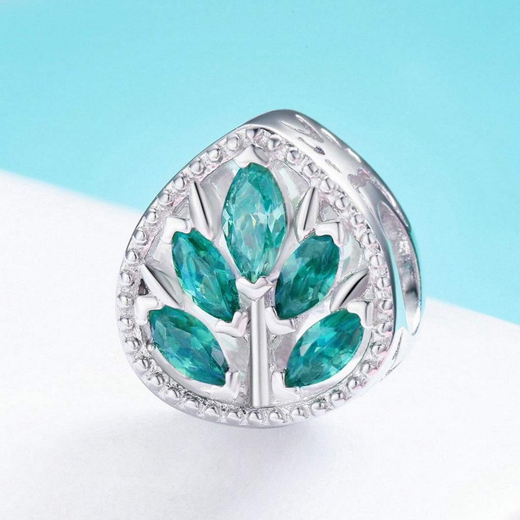 PAHALA 925 Strling Silver Tree Leaves Green Crystals Charm