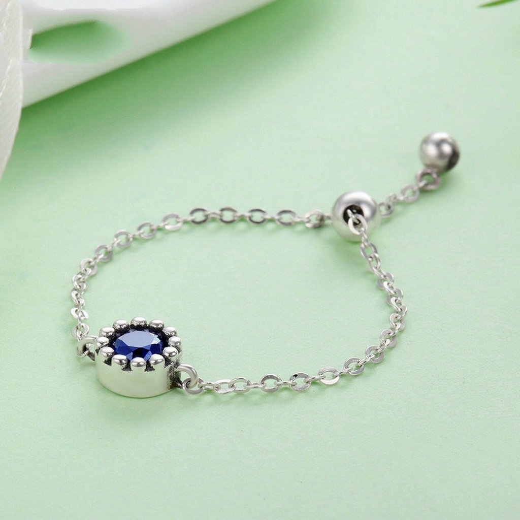PAHALA 925 Strling Silver Luminous Blue Crystal Chain Weeding Party Band Ring