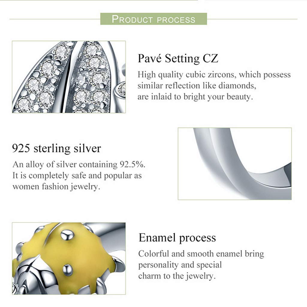 PAHALA 925 Strling Silver Yellow Ladybug Crystals Finger Weeding Party Ring