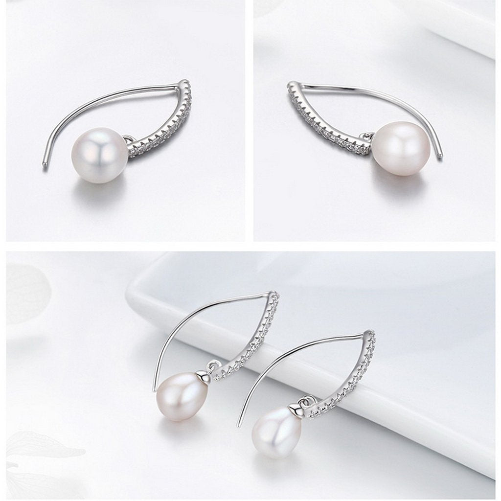 PAHALA 925 Sterling Silver Vintage Freshwater Pearl Hanging Crystals Drop Earrings