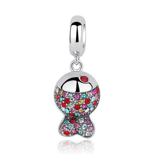 PAHALA 925 Sterling Silver Lovely Colorful Crystals Fish Charms Fit Bracelets Necklace