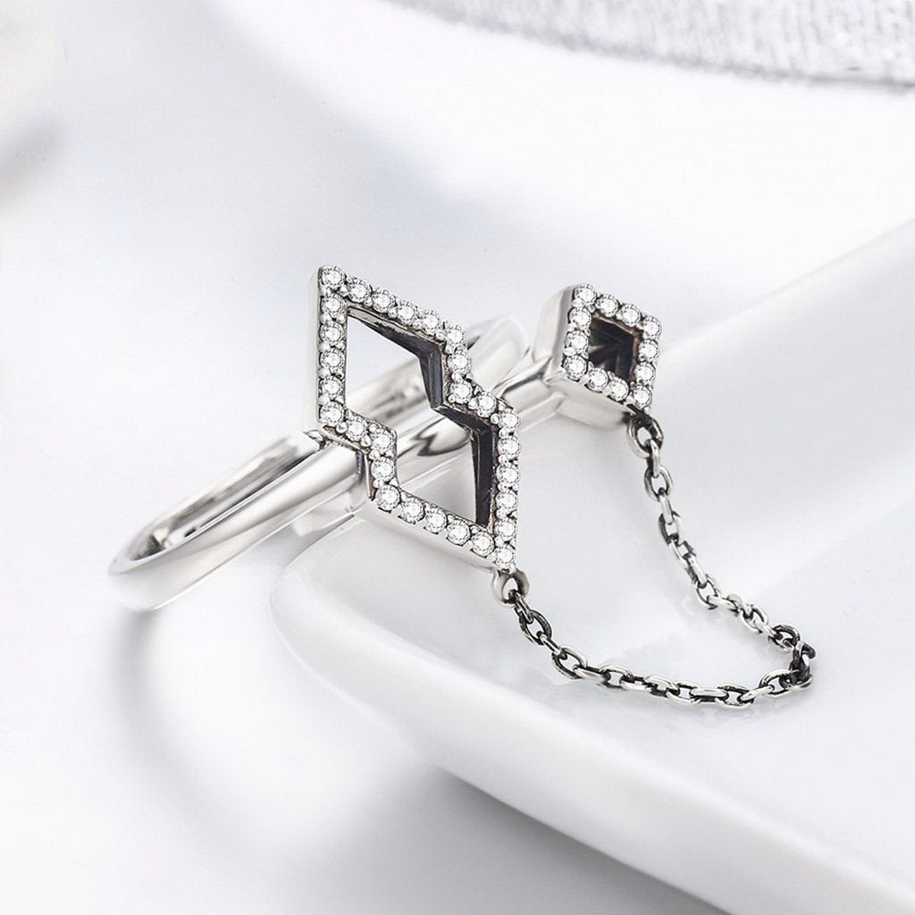 PAHALA 925 Strling Silver Anel Double Layer Finger Weeding Party Ring