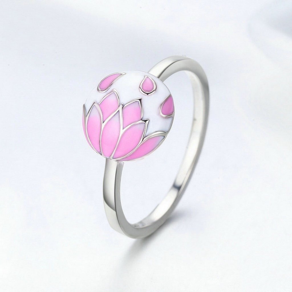 PAHALA 925 Sterling Silver Pink Enamel Flower Cherry Ring Earrings Jewelry Set