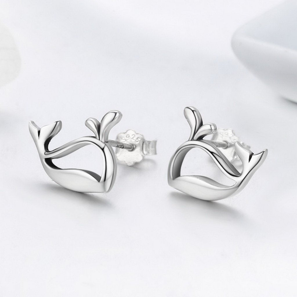 PAHALA 925 Sterling Silver Cute Small Whale Stud Earrings