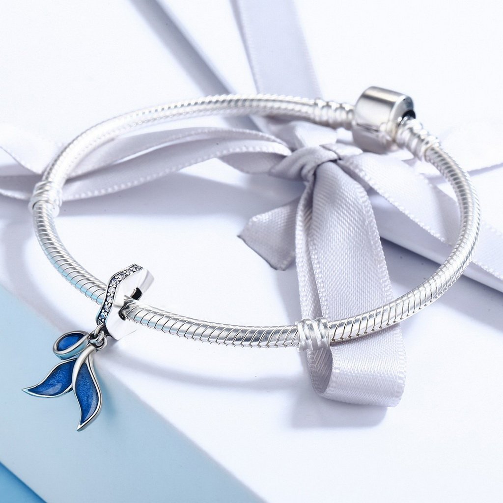 PAHALA 925 Sterling Silver Blue Fish Enamel with Crystals Pendant Charm Bead