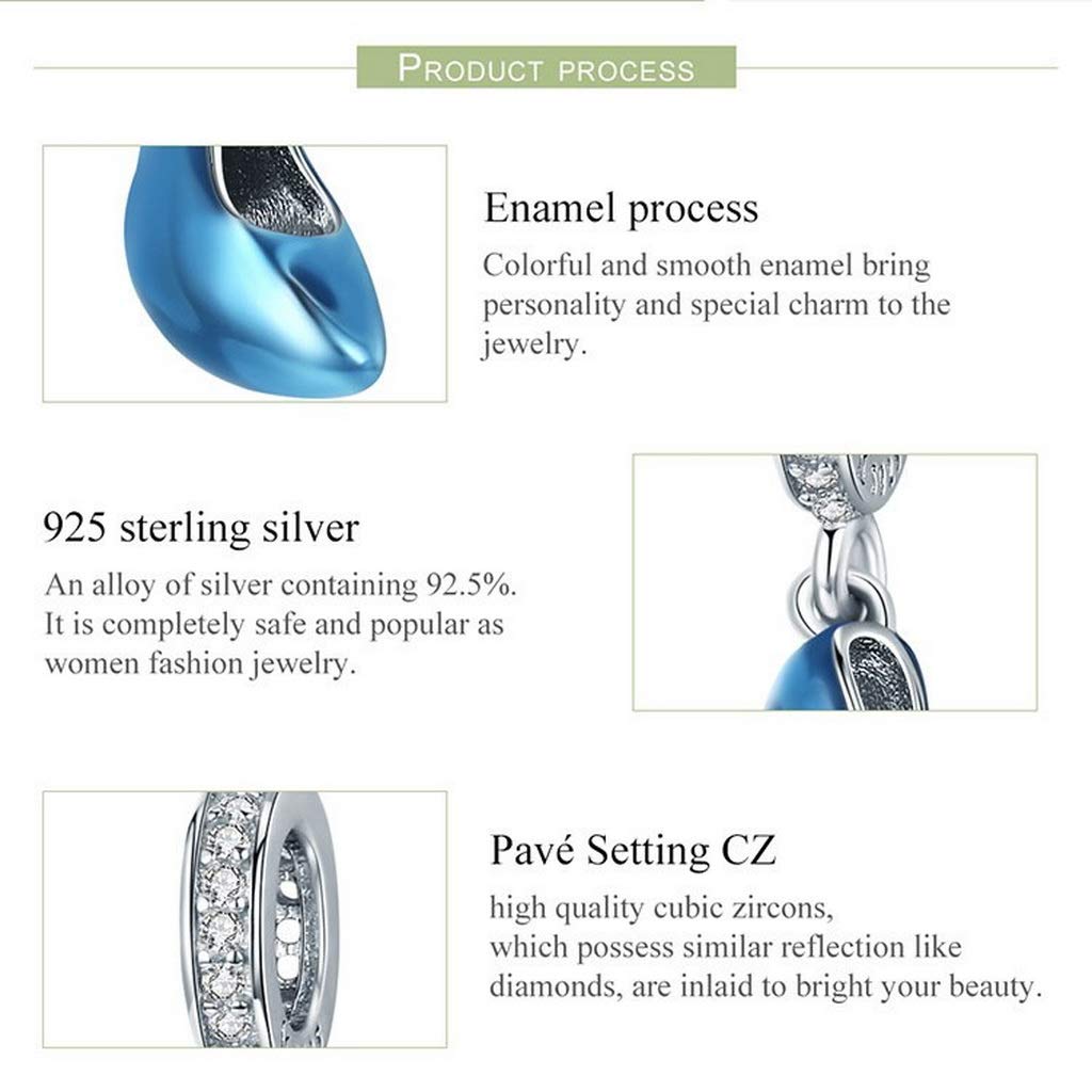 PAHALA 925 Strling Silver High Heels Crystal Shoe Blue Enamel Charm