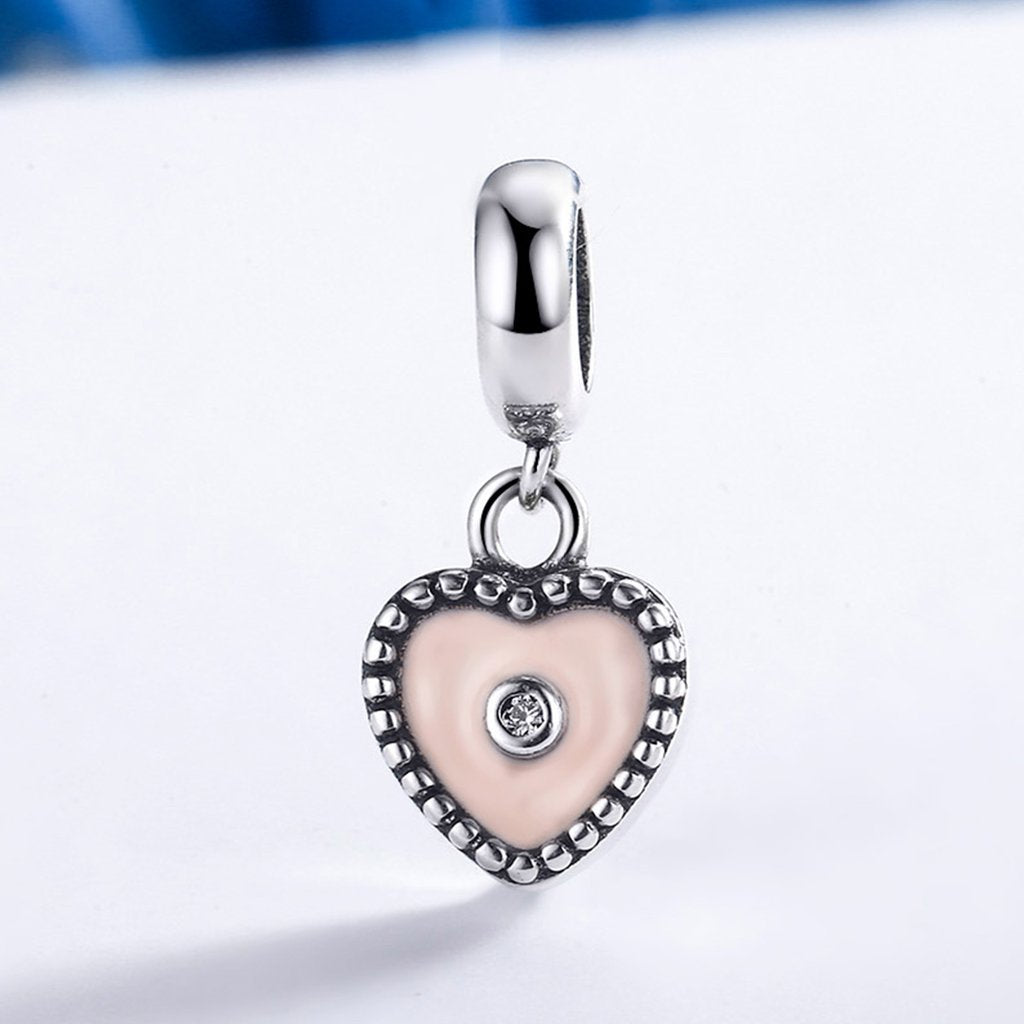 PAHALA 925 Strling Silver Pink Ture Love with Crystal Charms Fit Bracelets Necklace