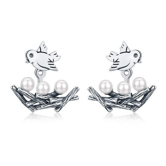 PAHALA 925 Sterling Silver Bird Swallow Nest Stud Earrings
