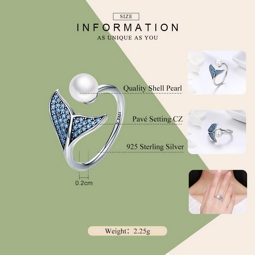 PAHALA 925 Strling Silver Adjustable Dolphin Tail Blue Finger Weeding Party Ring