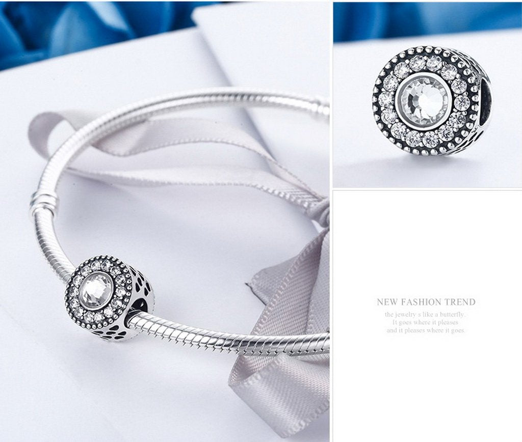PAHALA 925 Sterling Silver Lovely Round Classical Dazzling with Crystals Charms Beads
