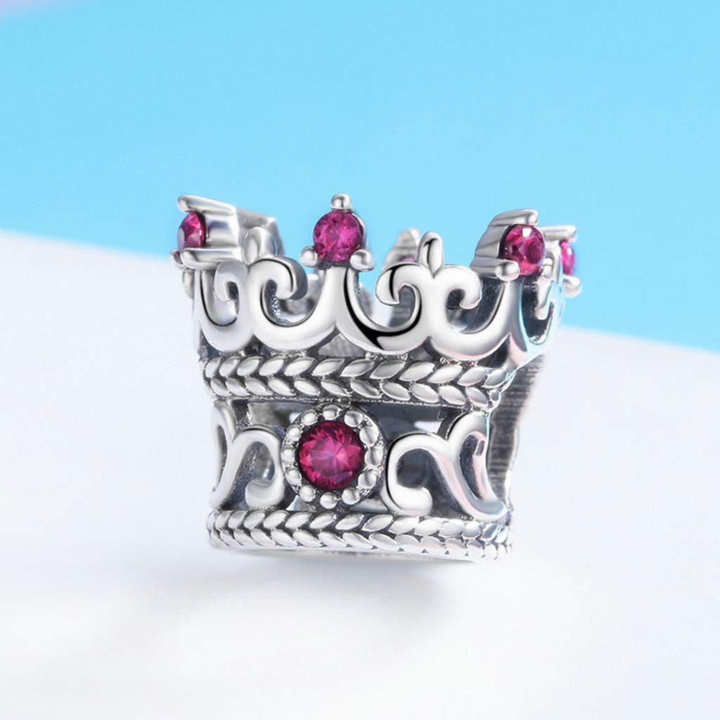 PAHALA 925 Strling Silver Pink Crystals Queen Crown Charm Bead