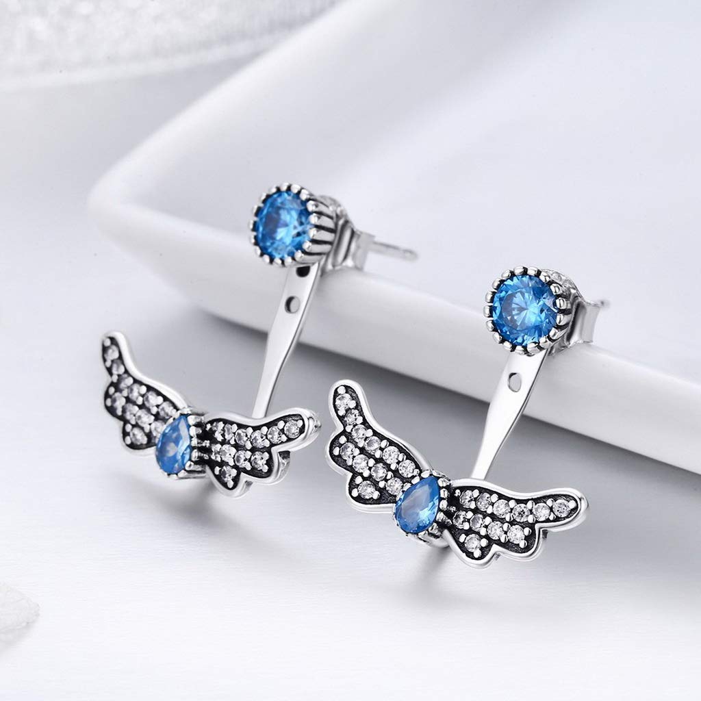PAHALA 925 Sterling Silver Butterfly Blue Crystal Stud Earrings