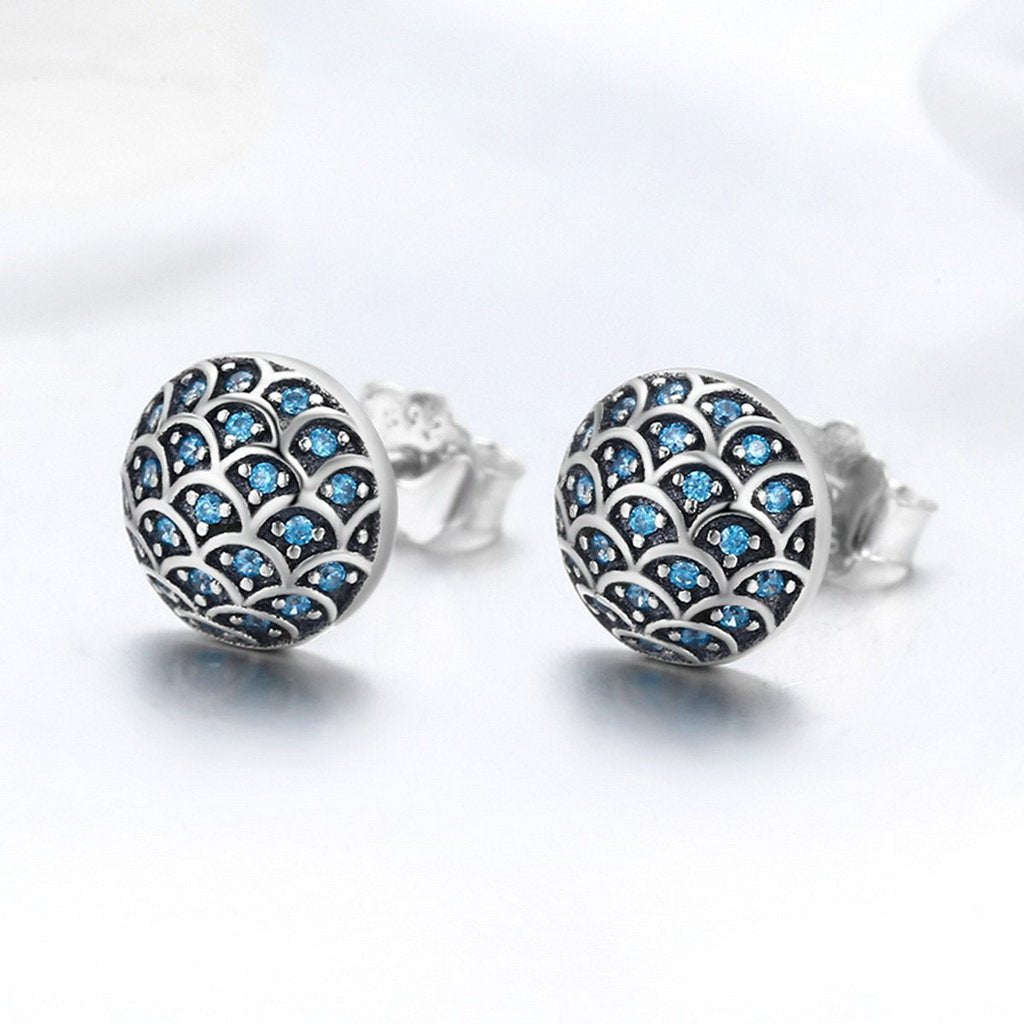 PAHALA 925 Sterling Silver Legend Of The Sea With Blue Crystals Stud Earrings