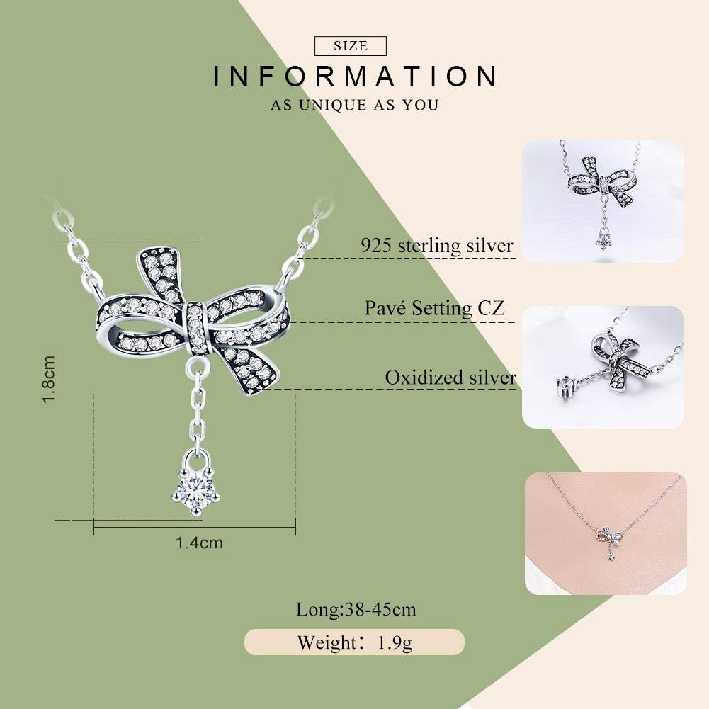 PAHALA 925 Sterling Silver Sweet Bowknot with Crystals Clear CZ Pendant Necklace
