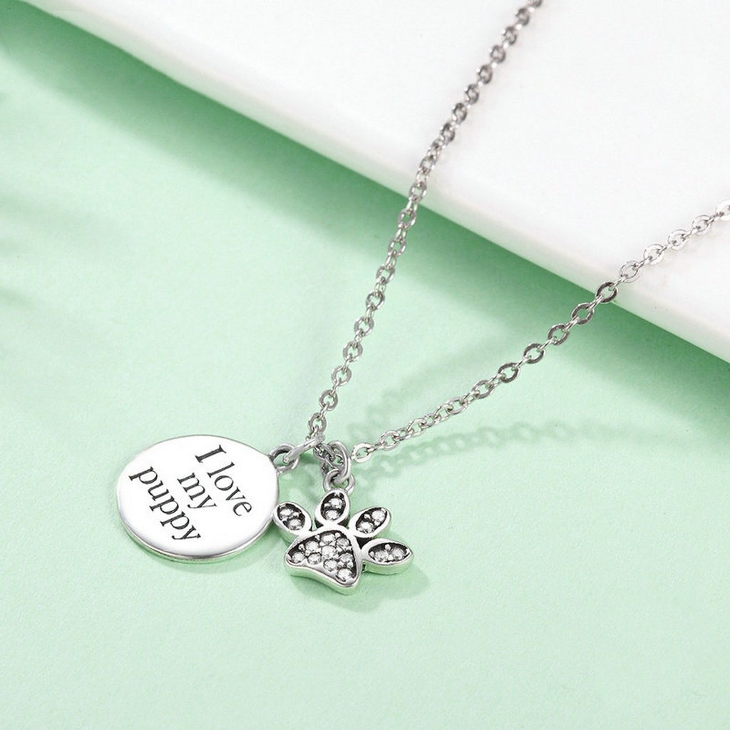 PAHALA 925 Sterling Silver Love My Doggy Footprints with Crystals Pendant Necklace