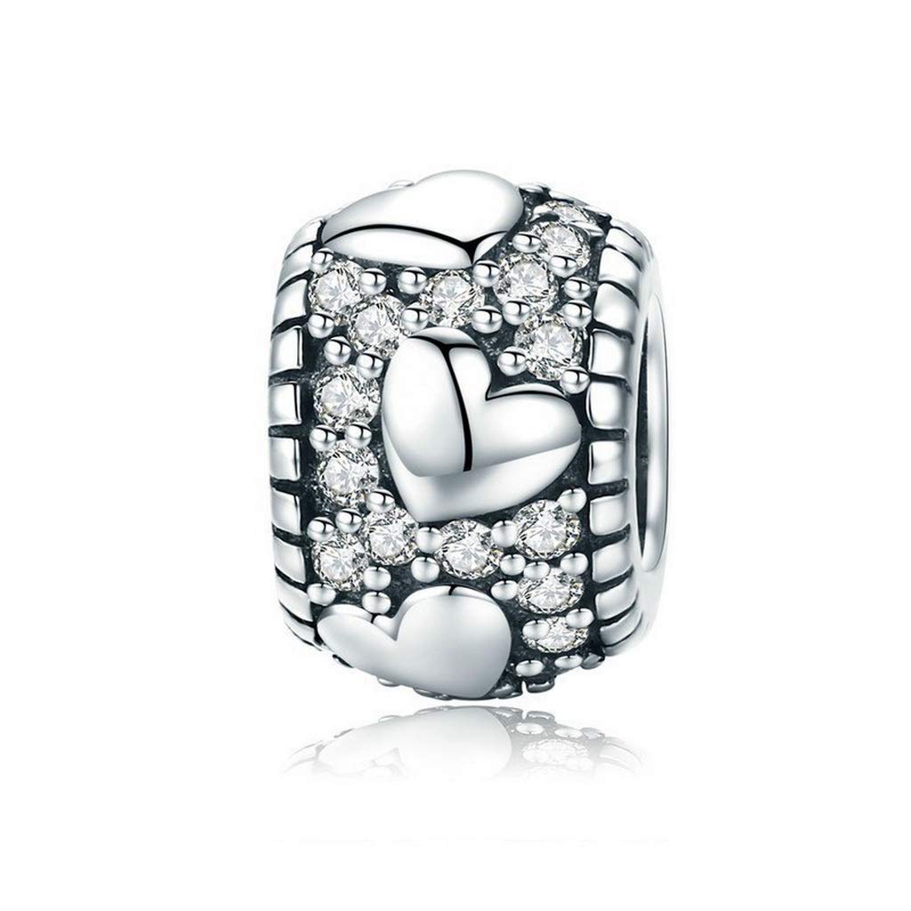 PAHALA 925 Strling Silver Dazzling Heart Shape with Crystals Charm Bead