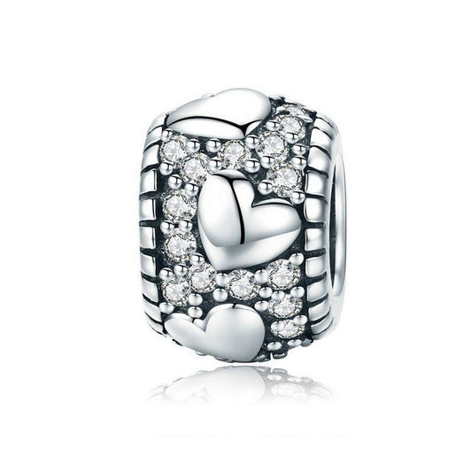 PAHALA 925 Strling Silver Dazzling Heart Shape with Crystals Charm Bead