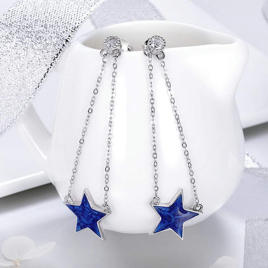 PAHALA 925 Sterling Silver Sparkling Star Chain Dangle Drop Earrings