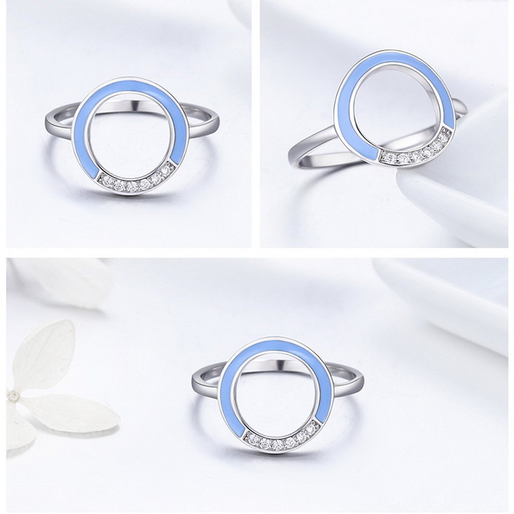 PAHALA 925 Sterling Silver Dazzling Light Blue Enamel with Crystals Wedding Engagement Band Ring