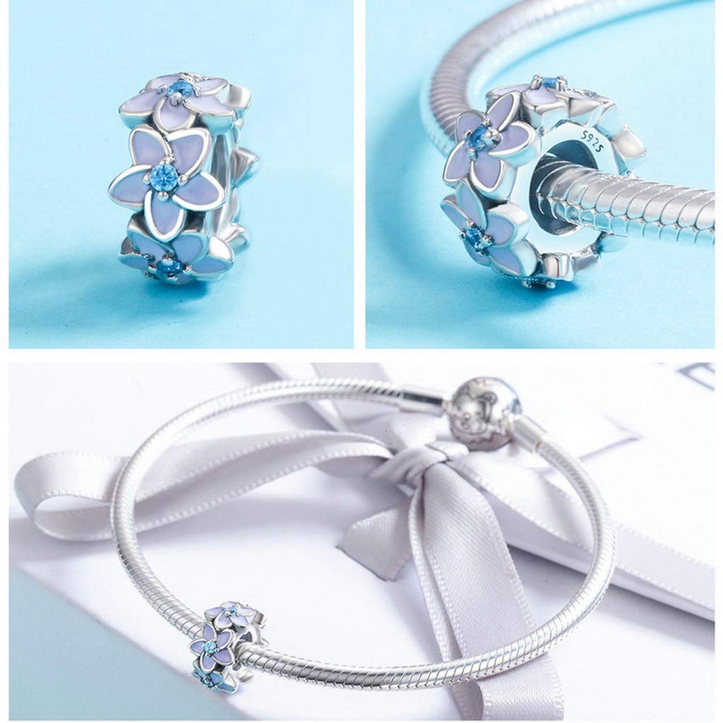 PAHALA 925 Strling Silver Spacer Orchid Flower Silicon Crystal Enamel Charms