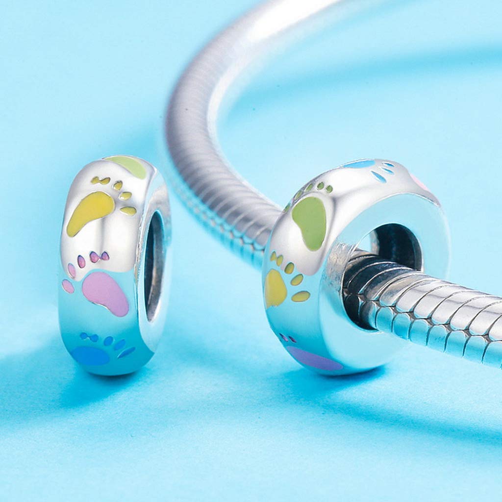 PAHALA 925 Strling Silver Colorful Enamel Footprints Charm Bead