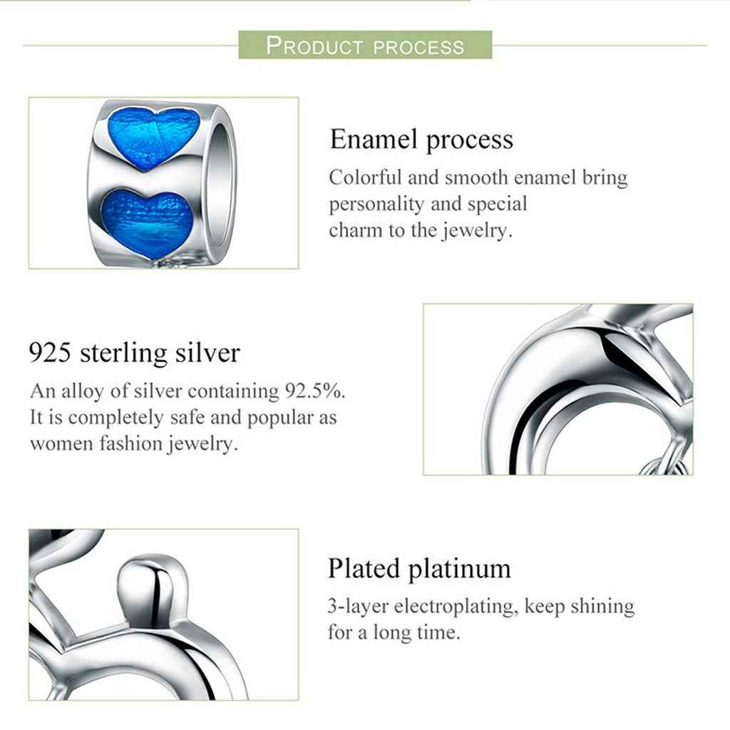 PAHALA 925 Sterling Silver Enamel Love Heart Charm Bead