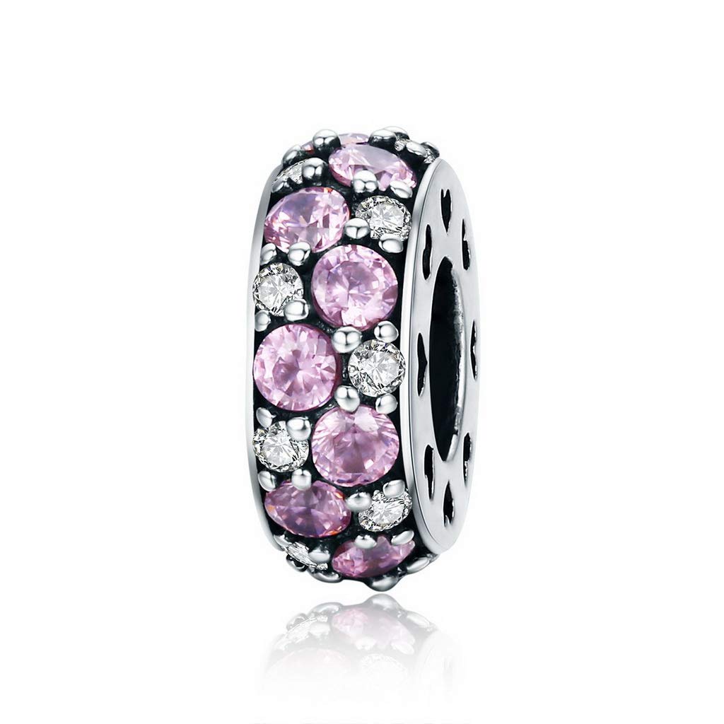 PAHALA 925 Strling Silver Classic Pink Spacer Crystals Charms