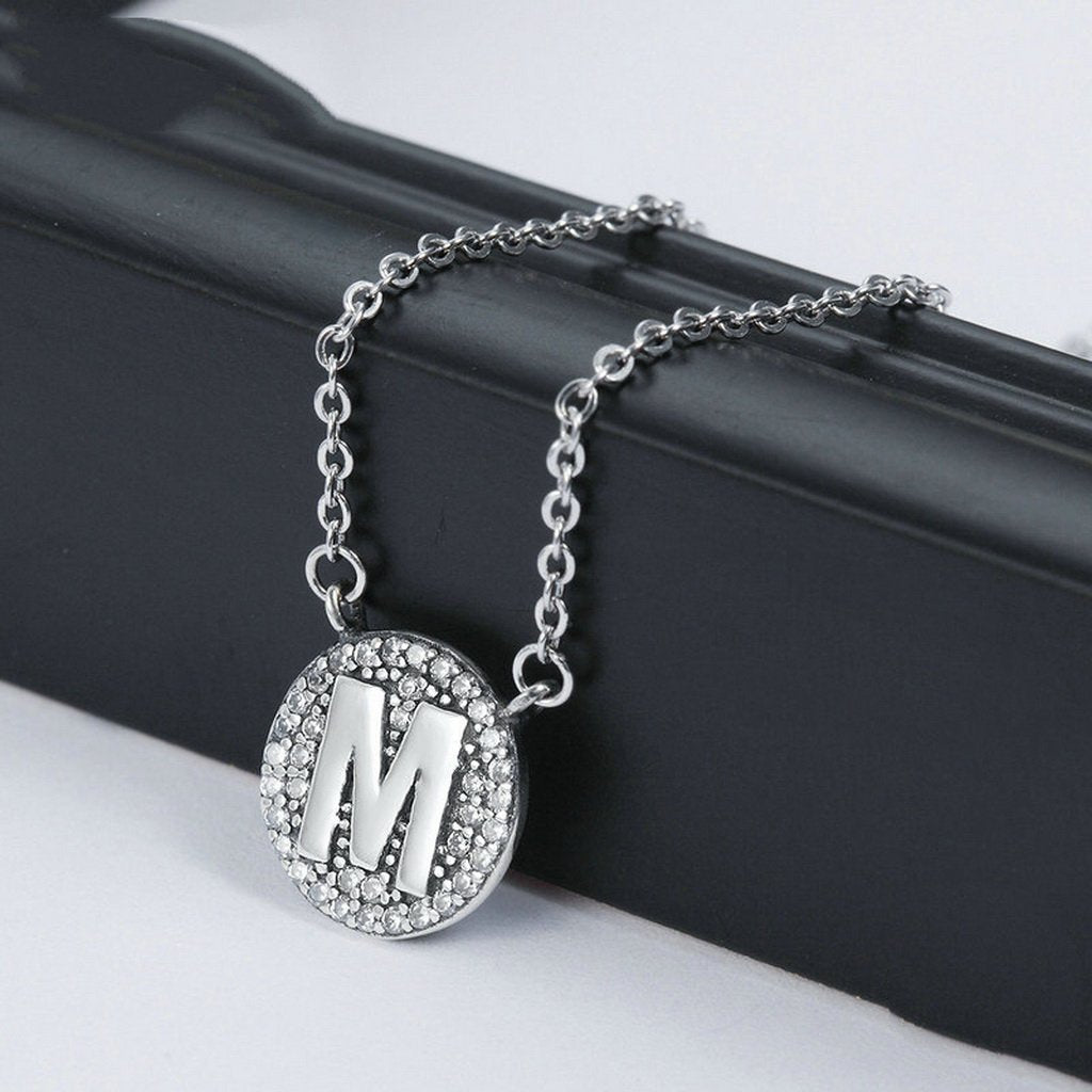 PAHALA 925 Sterling Silver Unique Letter M with Crystals Pendant Necklace