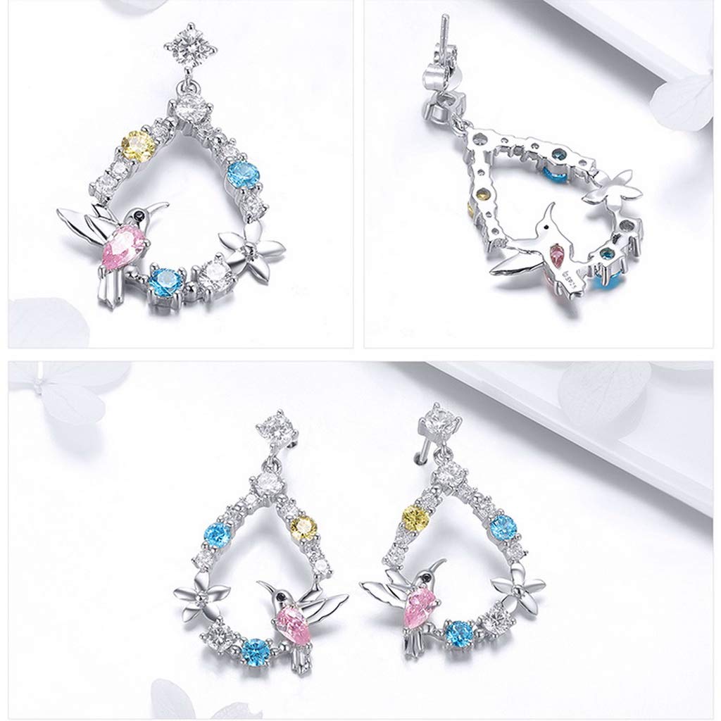 PAHALA 925 Sterling Silver Hummingbird Colorful CrystalS Stud Earrings
