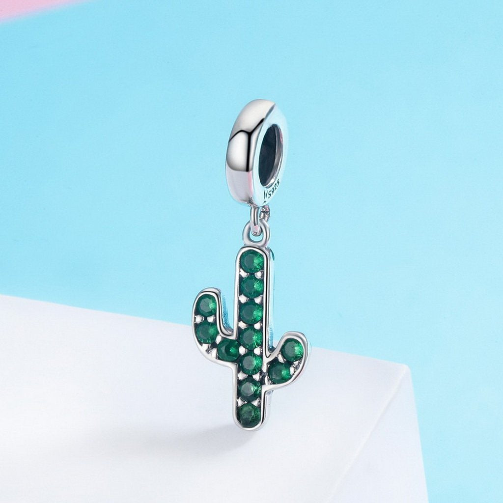 PAHALA 925 Sterling Silver Cactus Glittering Green Pendant Charm Bead