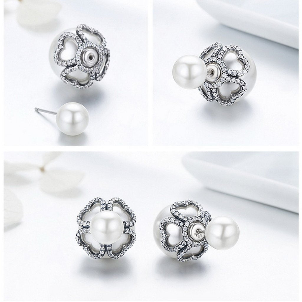 PAHALA 925 Sterling Silver Ball Flower Crystal Stud Earrings