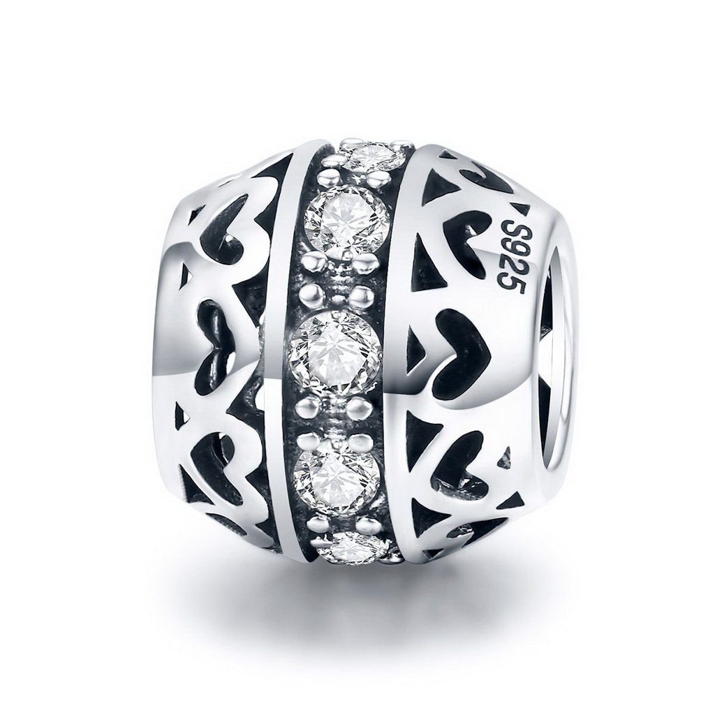 PAHALA 925 Sterling Silver Stackable Heart Crystals Charm Bead