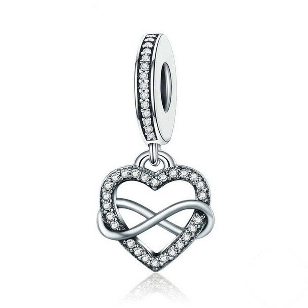 PAHALA 925 Sterling Silver Endless Love Heart with Crystals Charms Beads
