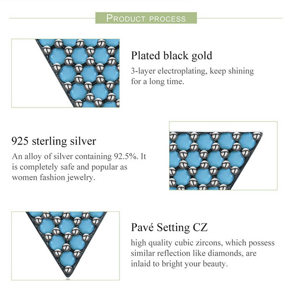PAHALA 925 Sterling Silver Unique Triangle With Blue Crystals Party Wedding Stud Earrings