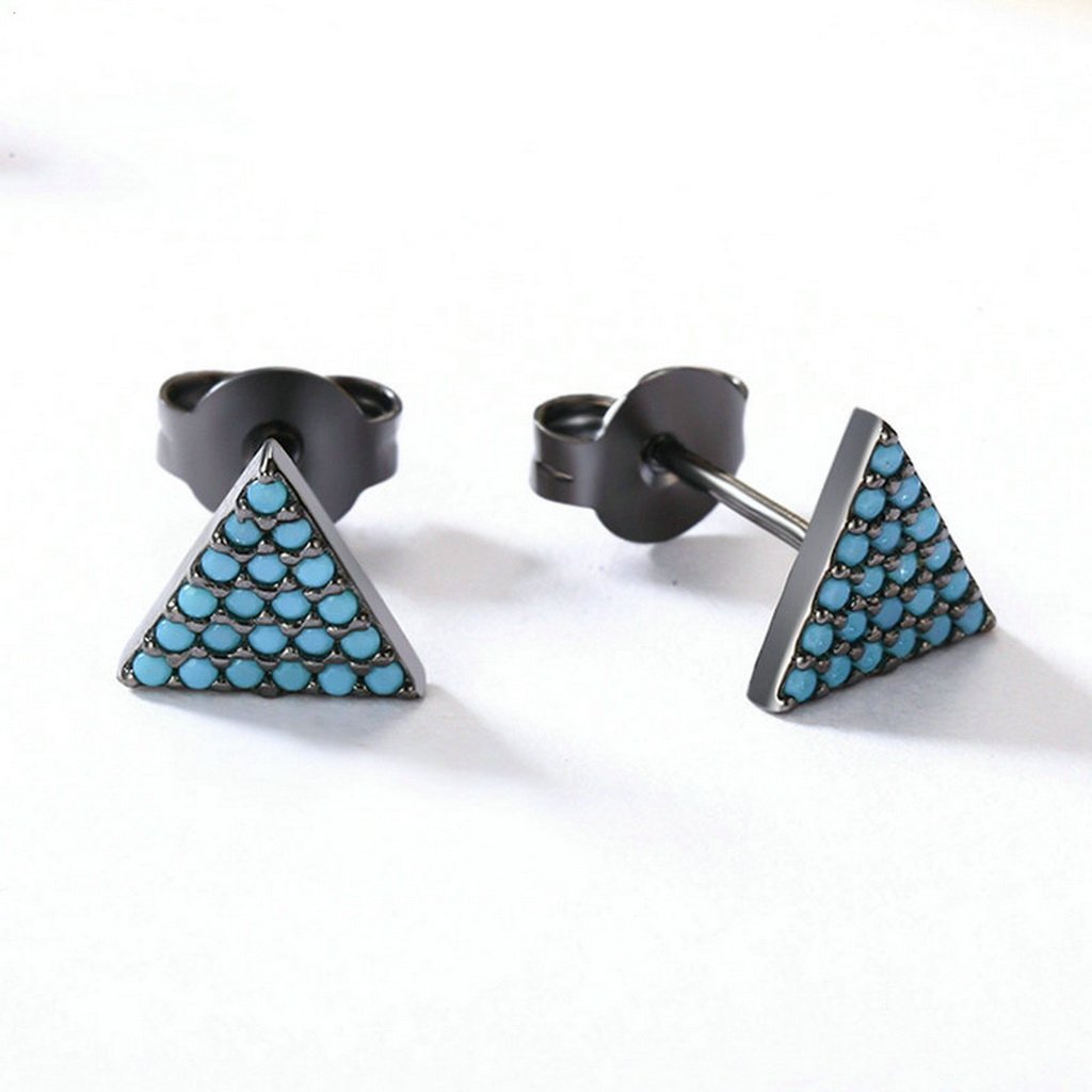 PAHALA 925 Sterling Silver Unique Triangle With Blue Crystals Party Wedding Stud Earrings