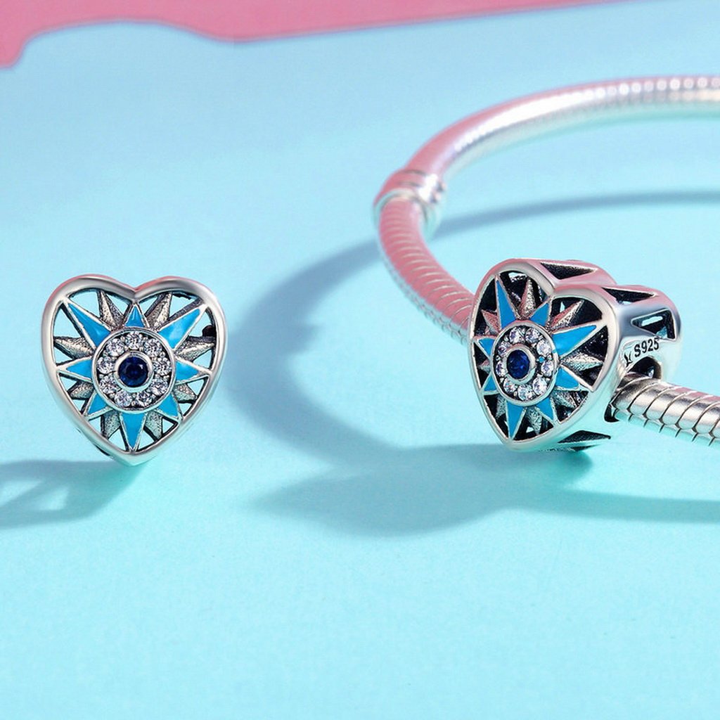 PAHALA 925 Sterling Silver Sun Love with Crystals Blue Enamel Charm Bead
