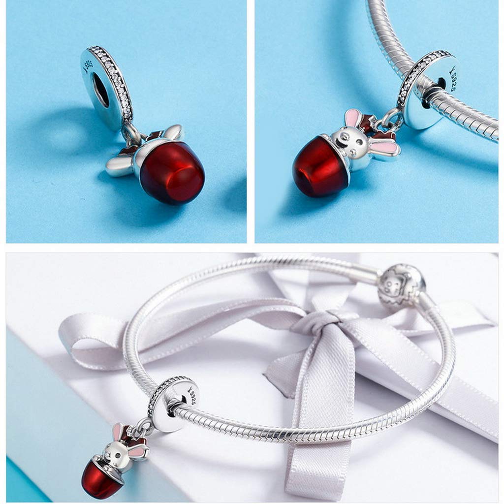 PAHALA 925 Strling Silver Enamel Fancy Rabbit Red Cup Charms