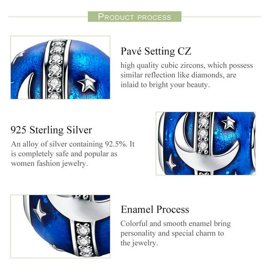 PAHALA 925 Strling Silver Blue Enamel Star and Moon Charms Charm