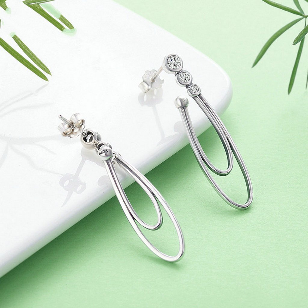 PAHALA 925 Sterling Silver Round With Crystals Party Wedding Long Drop Earrings