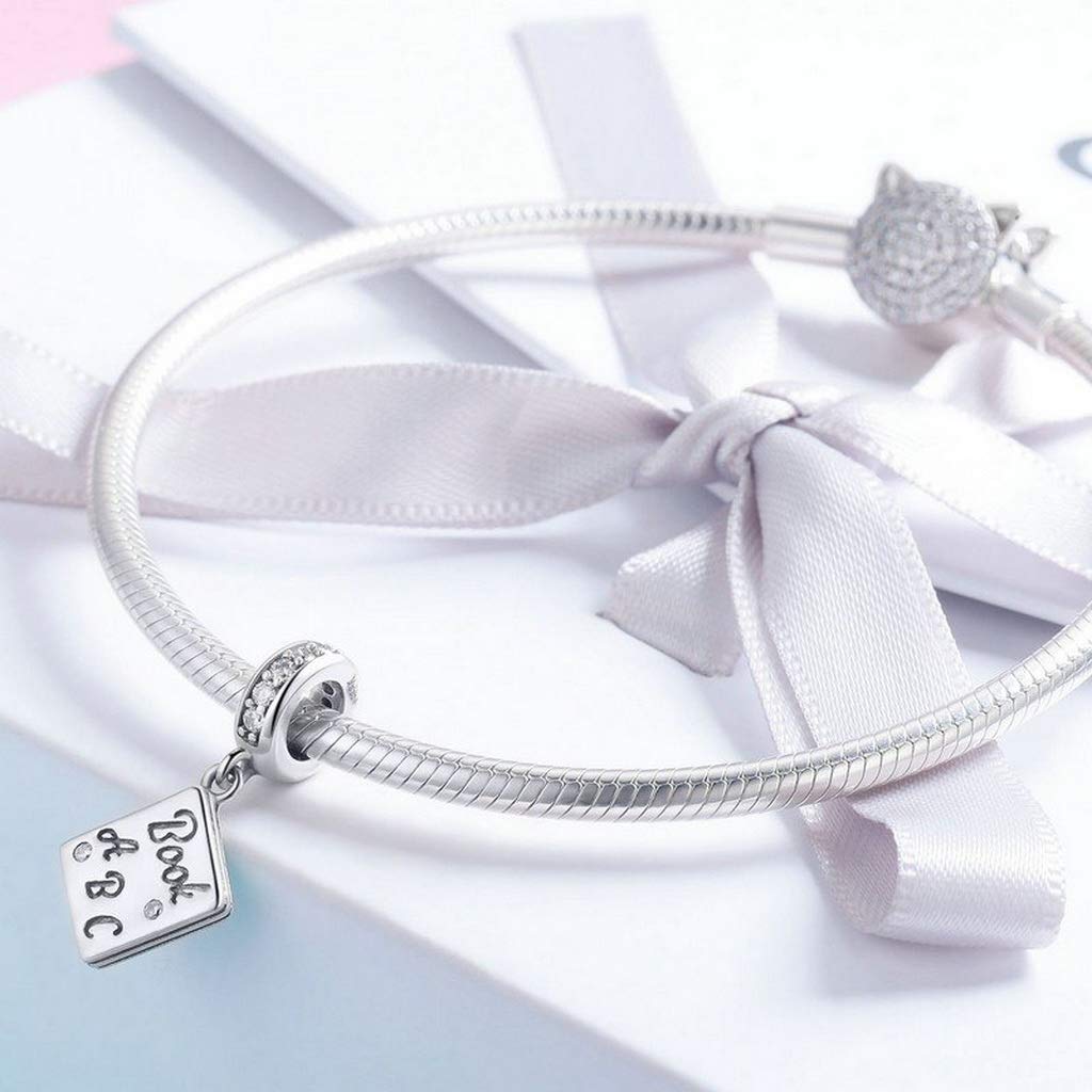 PAHALA 925 Strling Silver I Love Book with Crystals Charm Bead