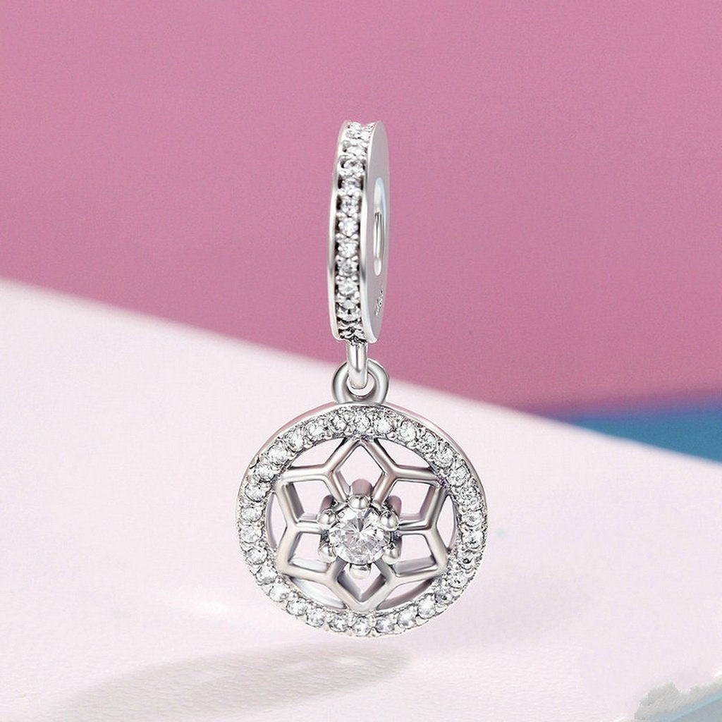 PAHALA 925 Sterling Silver Snowflake Flower with Crystal Charm Bead Fit Bracelet