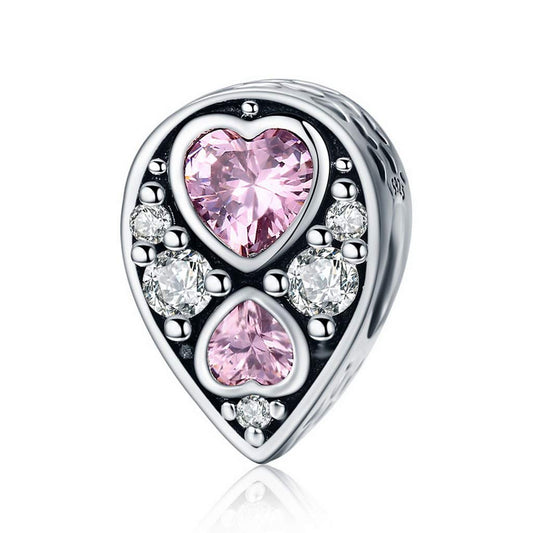 PAHALA 925 Strling Silver Romantic Dazzling Heart Shape Crystals Charms