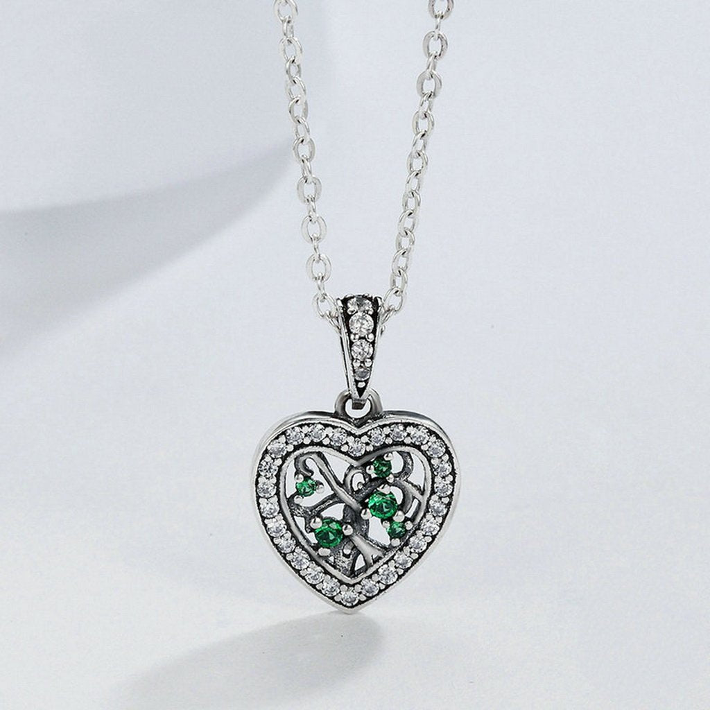 PAHALA 925 Sterling Silver Rhyme of Tree Heart with Crystals Clear CZ Pendant Necklace