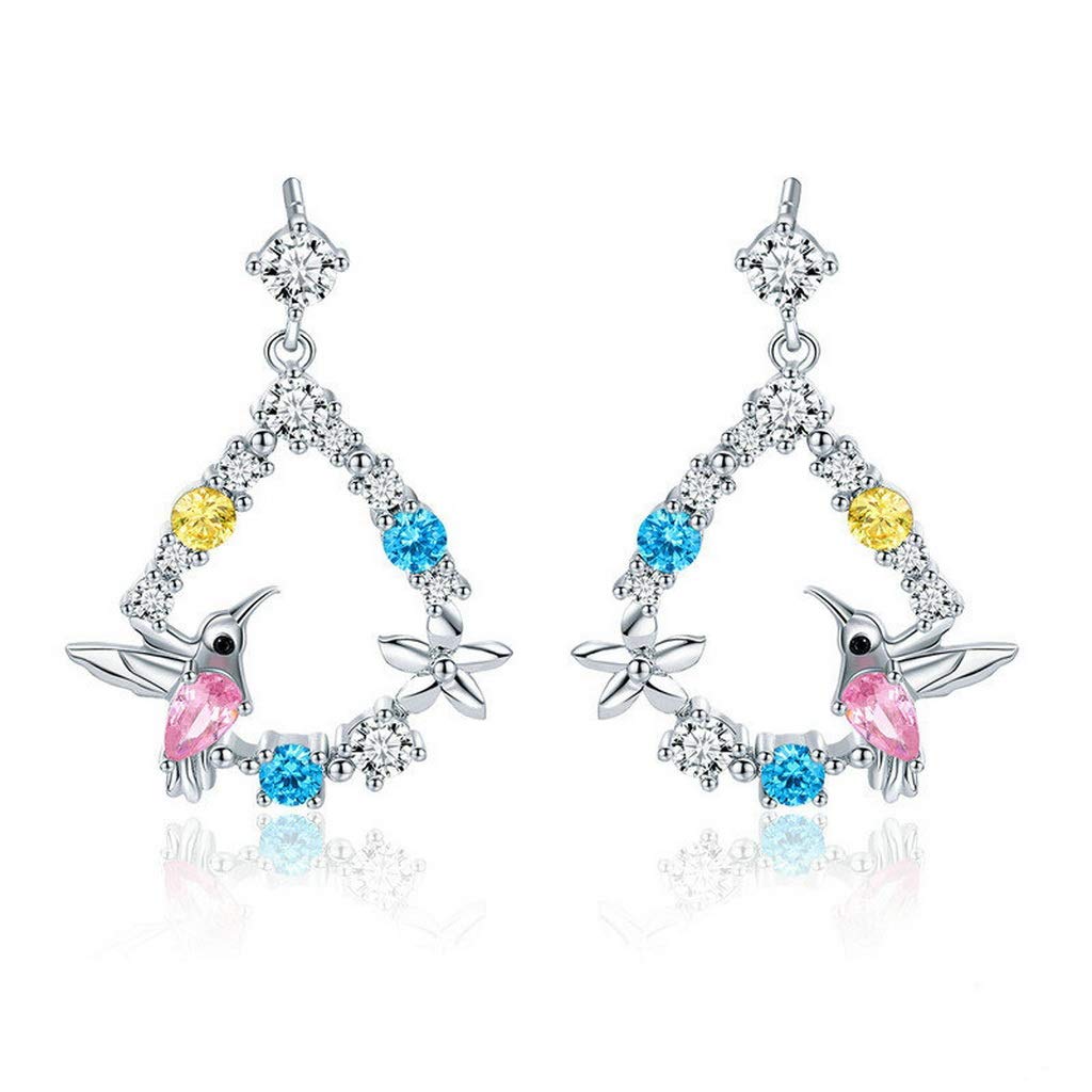 PAHALA 925 Sterling Silver Hummingbird Colorful CrystalS Stud Earrings