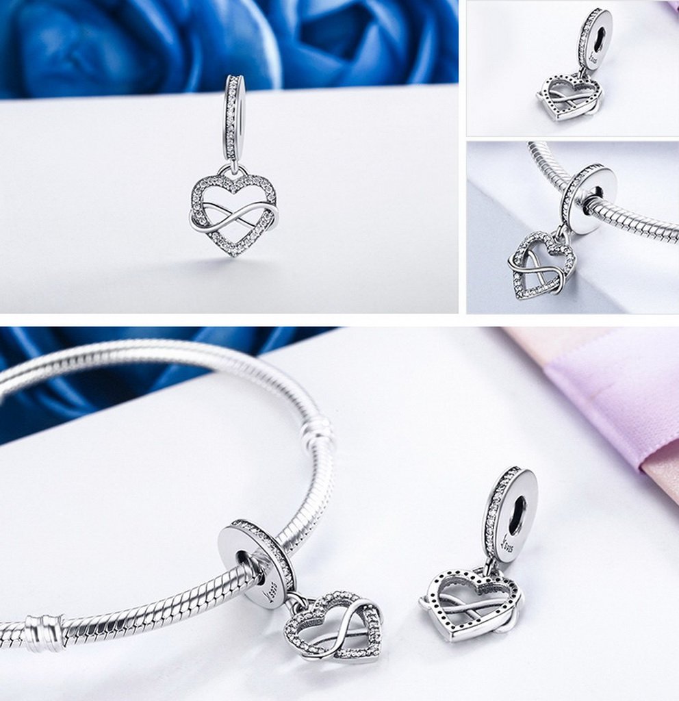PAHALA 925 Sterling Silver Endless Love Heart with Crystals Charms Beads