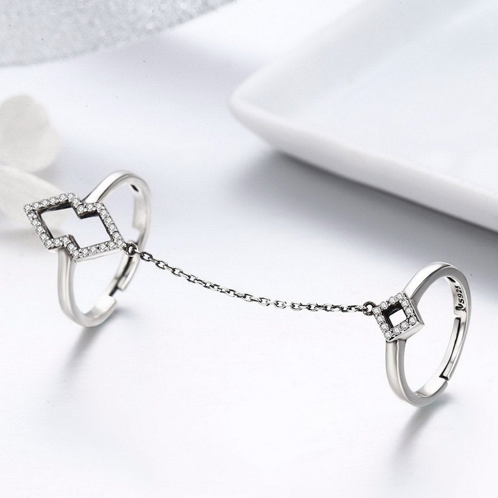 PAHALA 925 Strling Silver Anel Double Layer Finger Weeding Party Ring