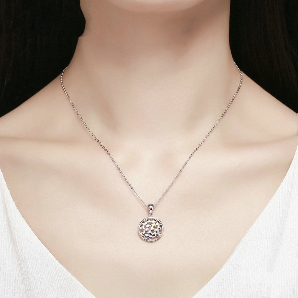PAHALA 925 Sterling Silver Love Flowers Clear CZ Pendant Necklace